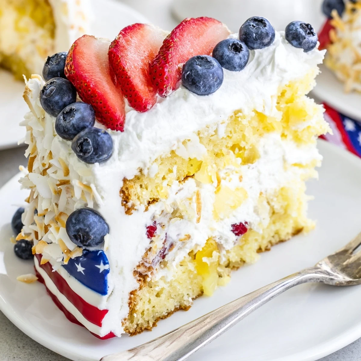 Freshly baked Pineapple Coconut God Bless America Cake layers displayed on a wire cooling rack.