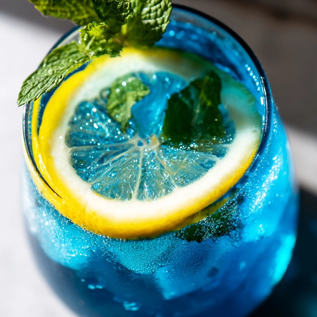 Pitcher of Blue Spirulina Lemonade with vivid blue hue and fresh mint for summer sipping.