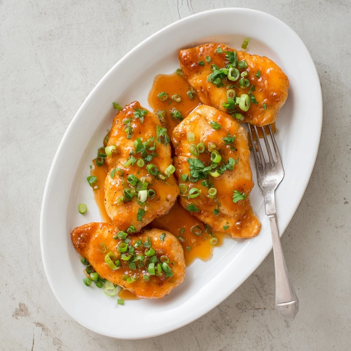Classic Apricot Chicken served hot with fluffy rice and steamed green beans on a rustic dinner plate.