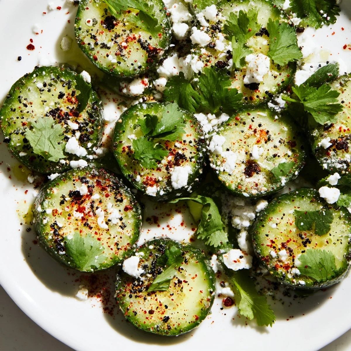 Crisp Mexican Style Cucumbers glistening with fresh lime juice and chili powder in a serving bowl.