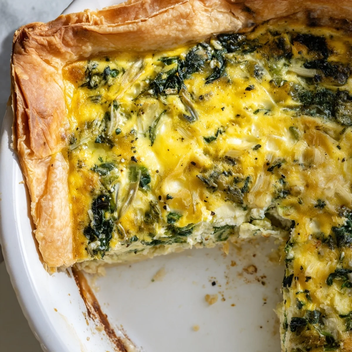 Buttery pastry crust filled with creamy ricotta and tender green silverbeet leaves