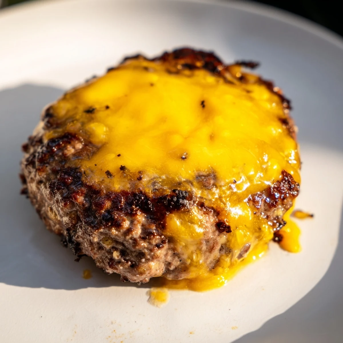 Golden brown air fryer hamburger patties with melted cheese and fresh sesame bun.