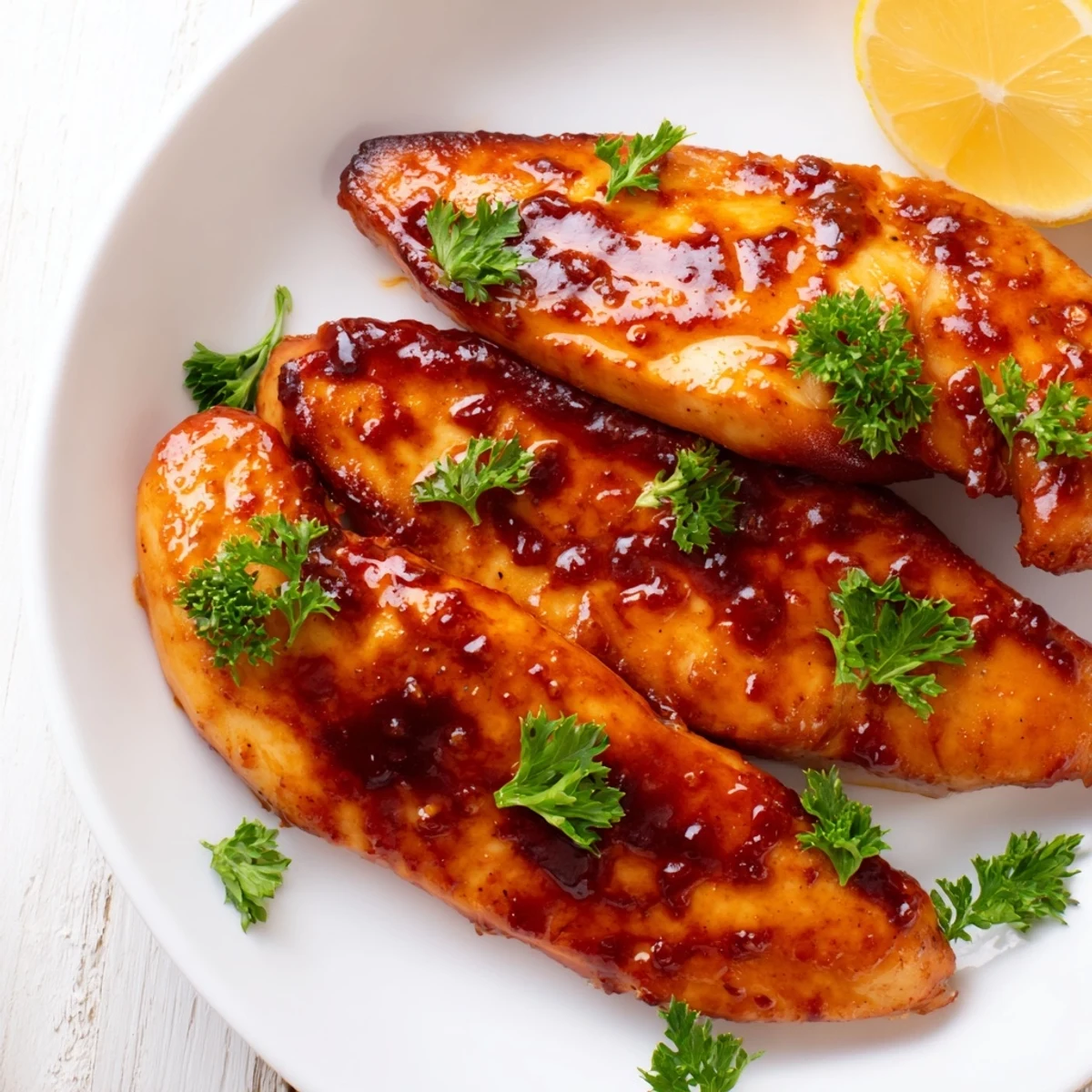 Savory Chicken Diablo entree featuring caramelized honey mustard glaze and vibrant green parsley