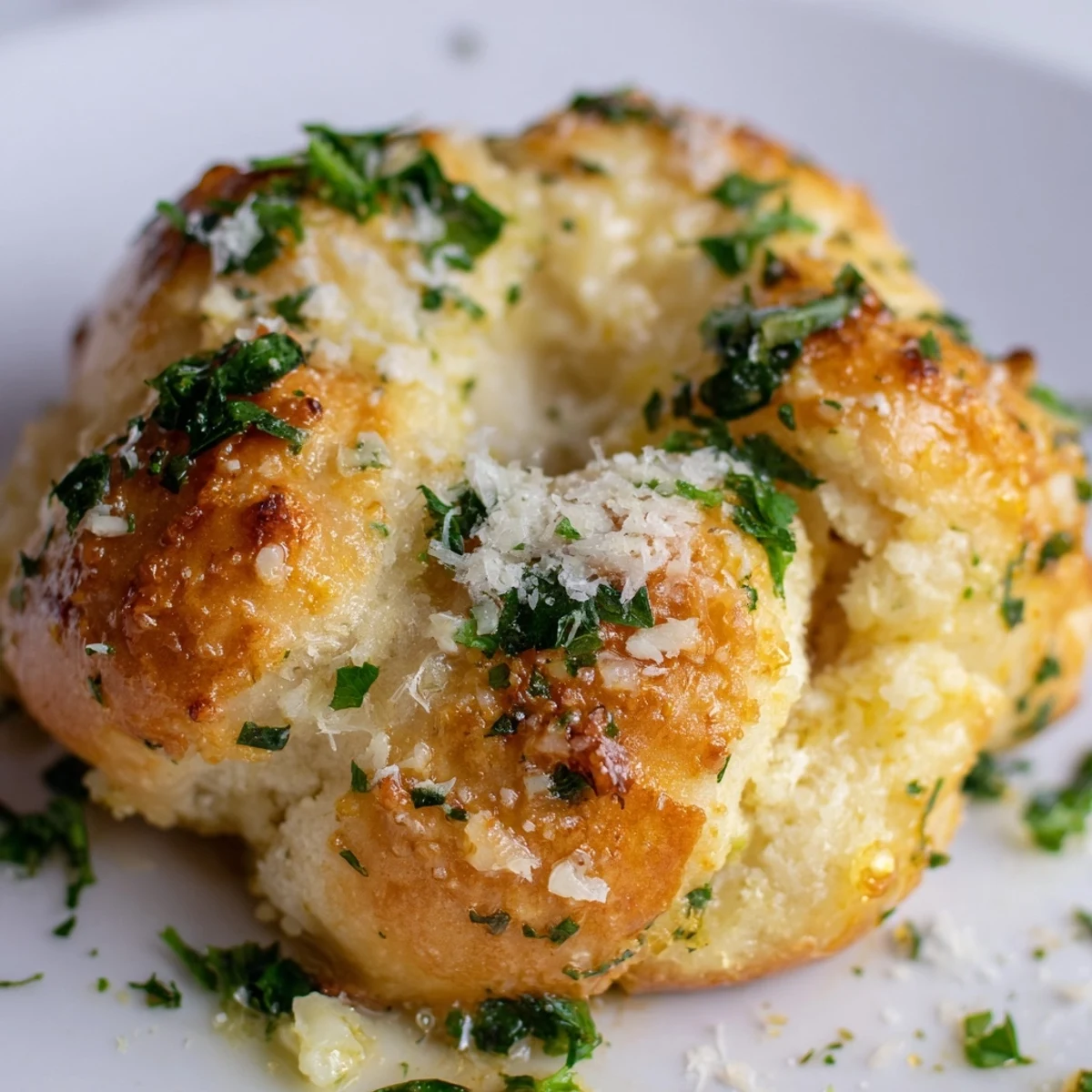 Soft pillowy gluten-free garlic knots arranged on a rustic wooden board, sprinkled with grated Parmesan cheese