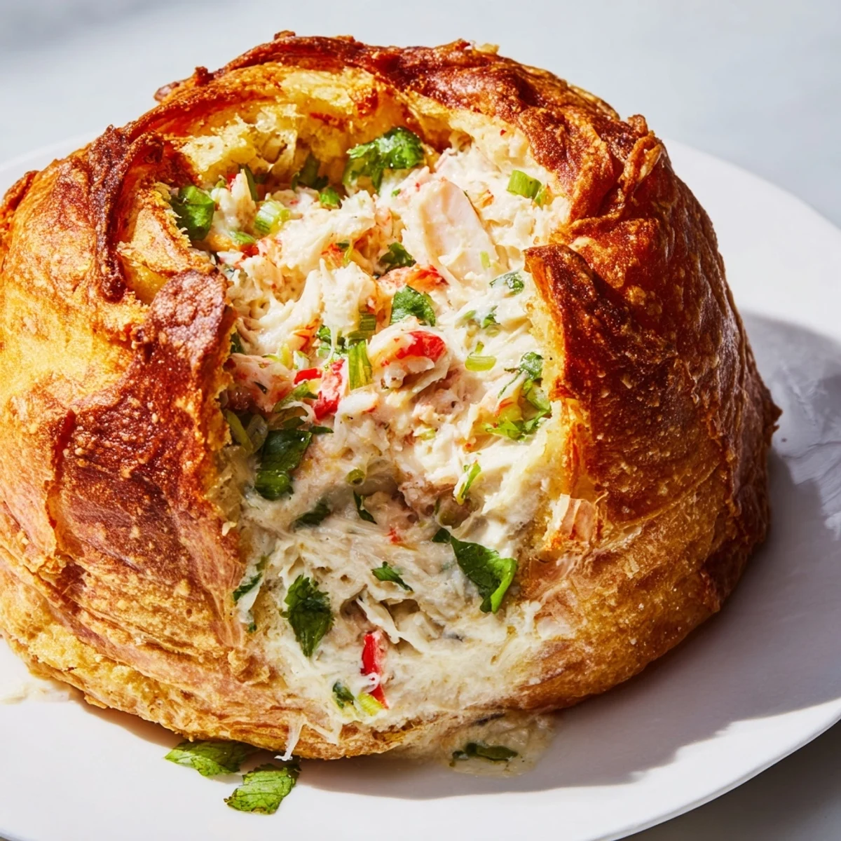 Golden brown crab and shrimp tortilla bombs with creamy seafood filling and melted cheese