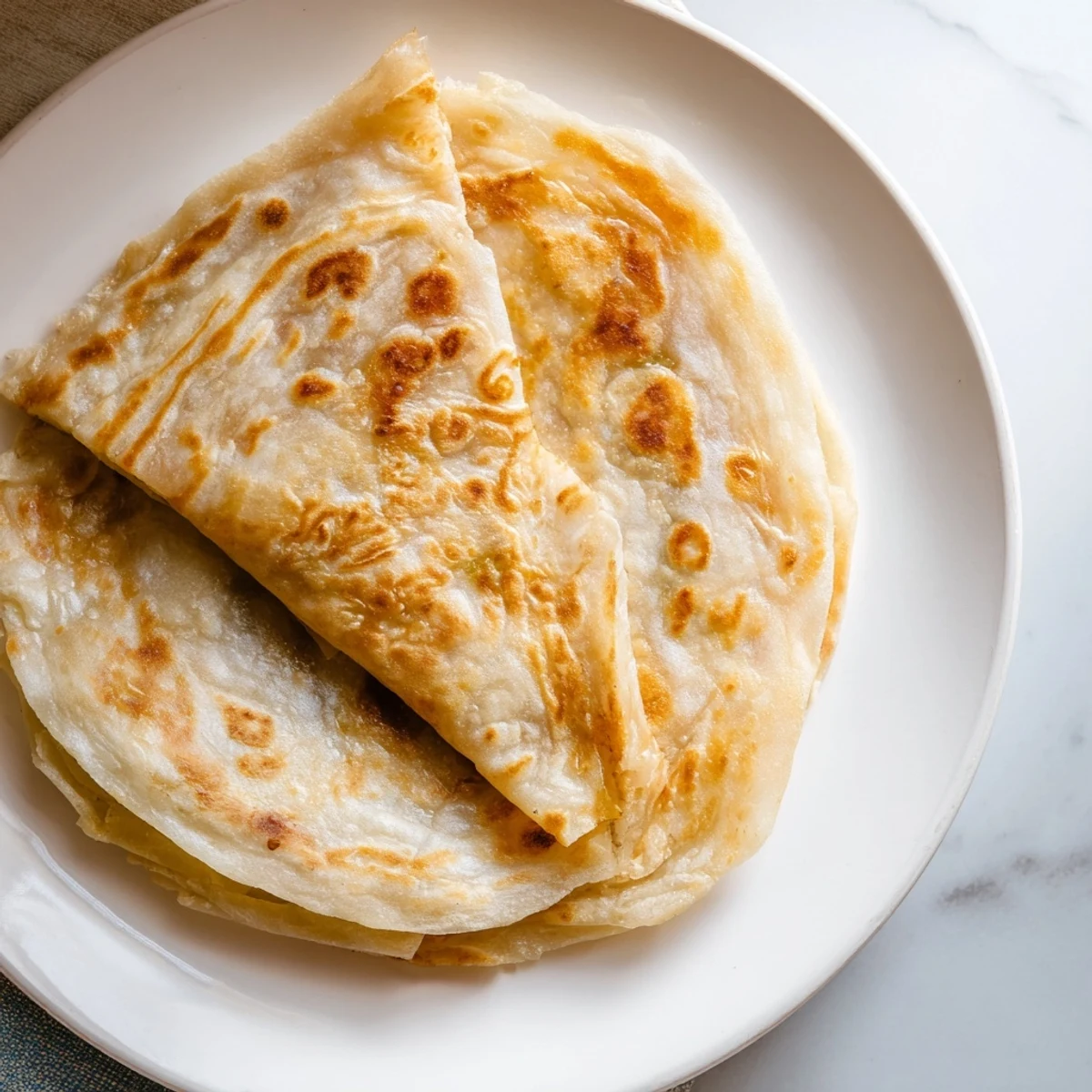Hot Malaysian Roti Canai bread displaying tender interior and golden brown exterior