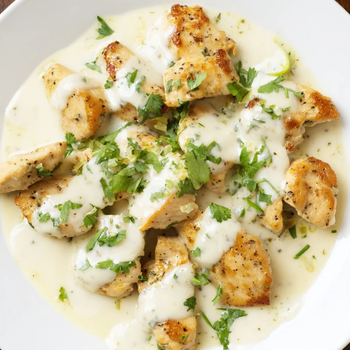 Savory chicken simmered in aromatic coconut milk and lime juice, topped with freshly chopped cilantro