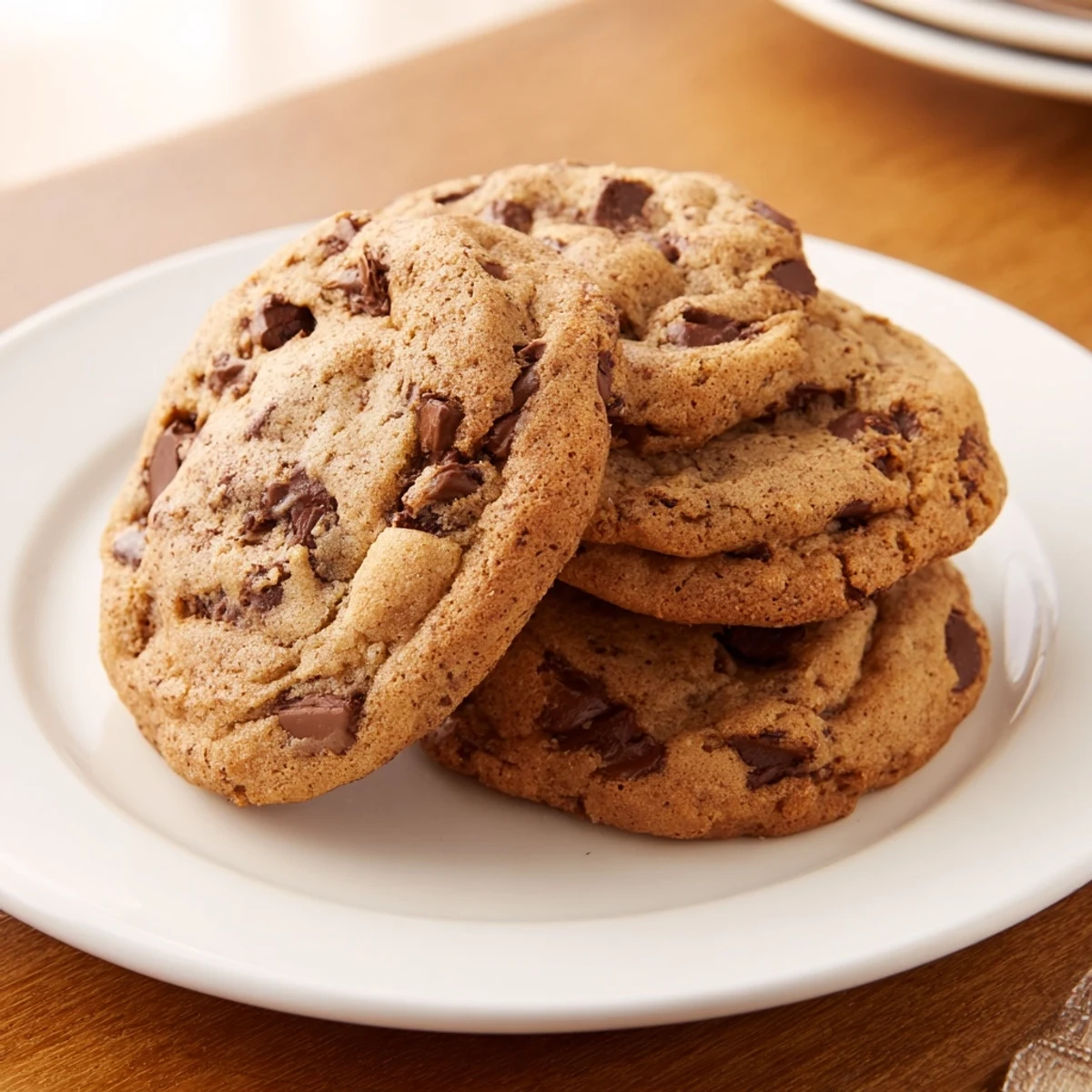 Stack of warm Vietnamese cinnamon chocolate chip cookies topped with extra cinnamon dusting