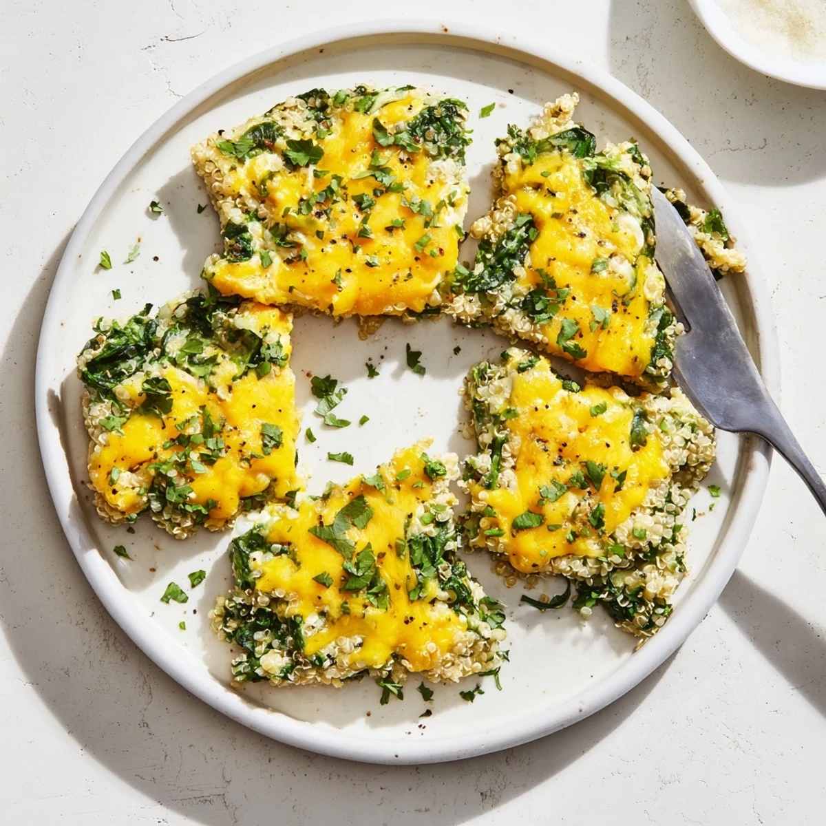 Protein-packed quinoa spinach and egg bake with fluffy quinoa tender spinach and cheddar cheese