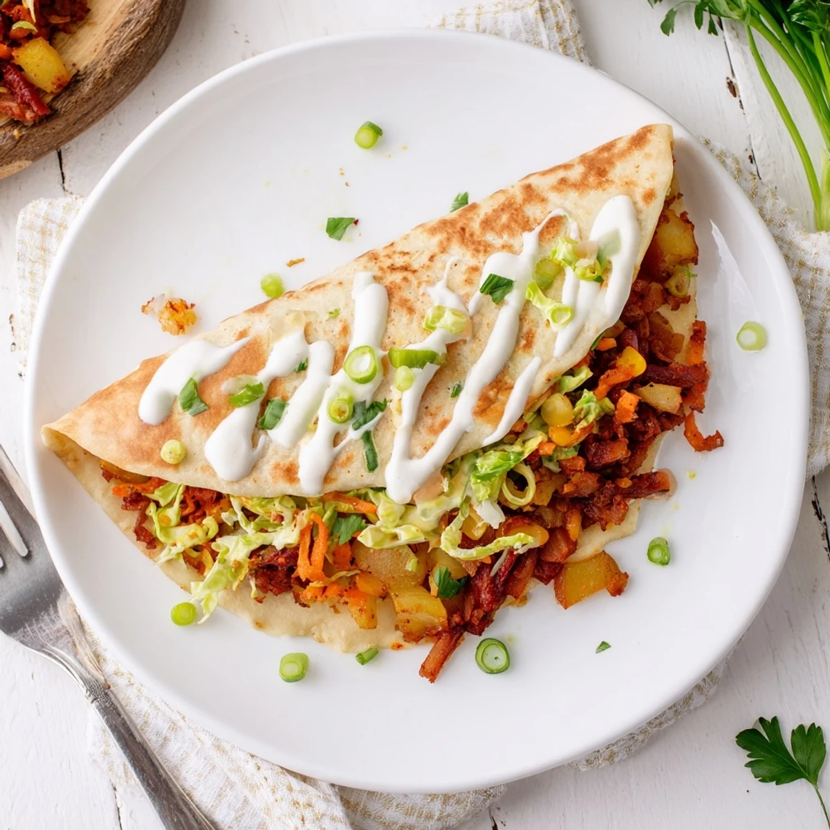 Delicious Irish tacos recipe stacked with savory corned beef, slaw, and sour cream topping