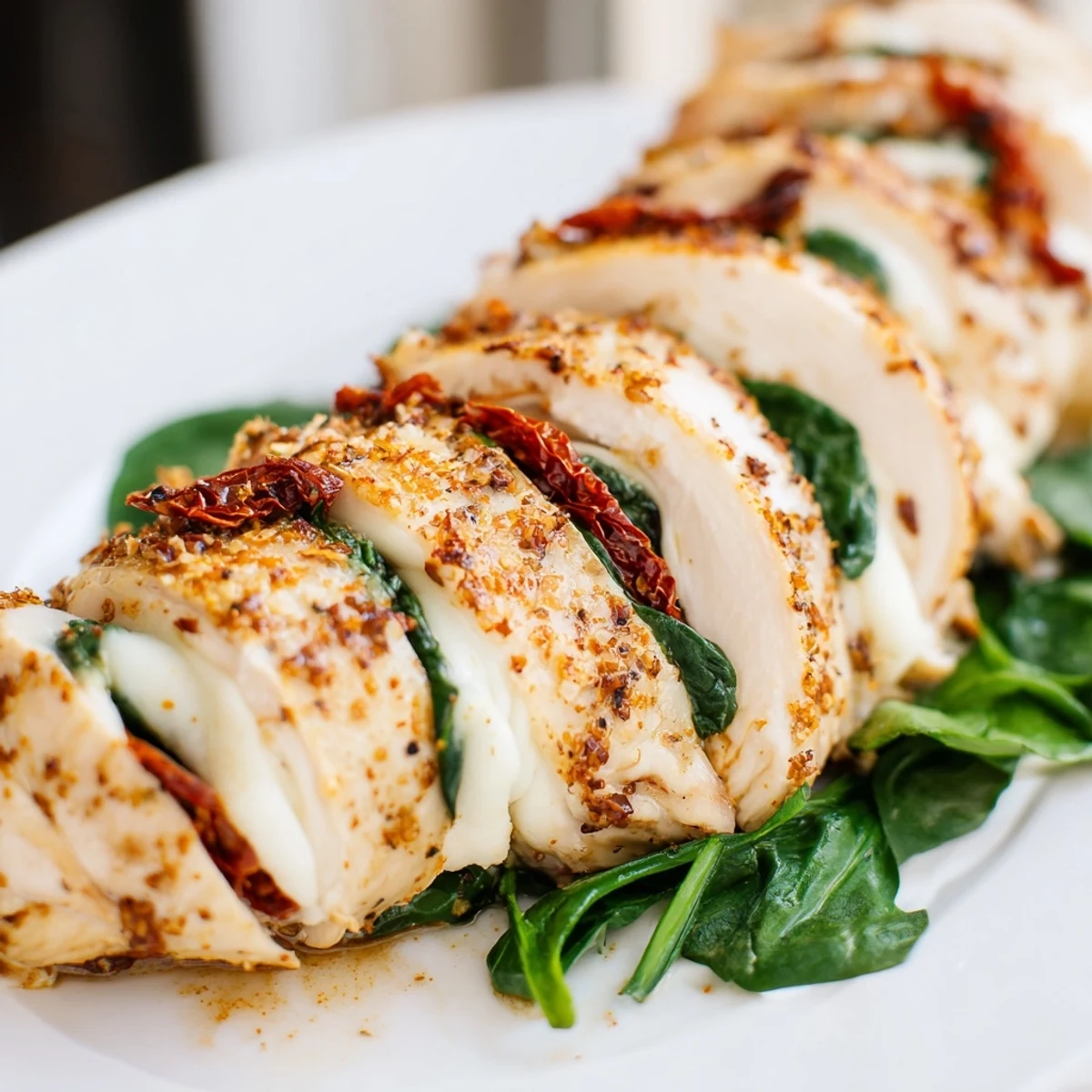 Tender Hasselback chicken breasts featuring accordion slices stuffed with savory mozzarella and sun-dried tomato filling