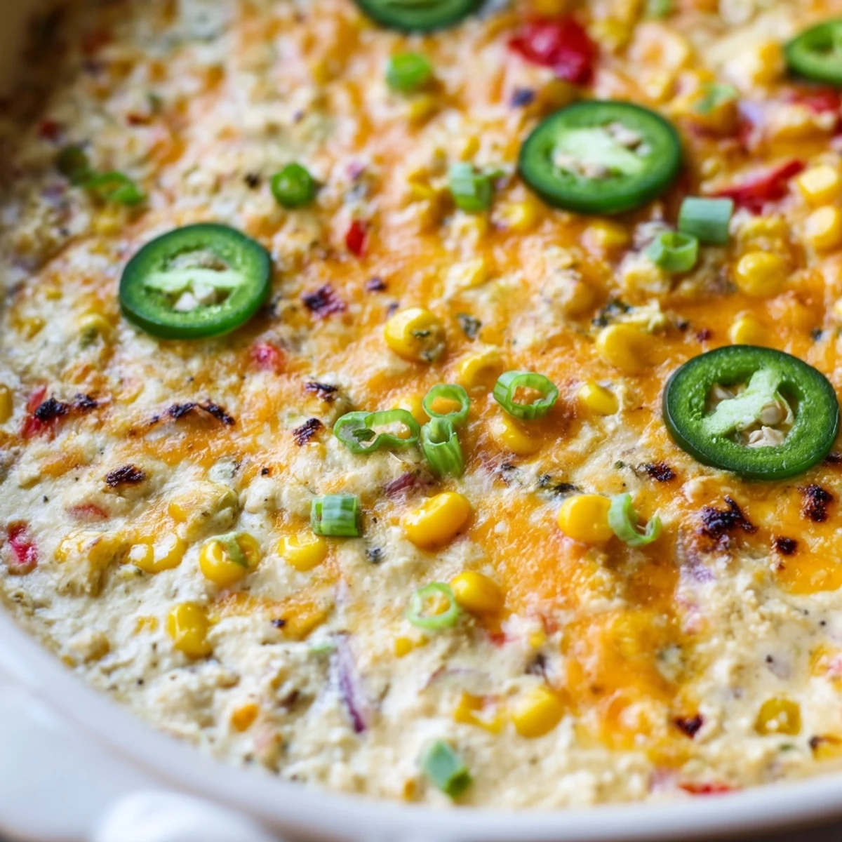 Creamy Spicy Roasted Jalapeno Cowboy Cream Cheese Dip bubbling with melted cheddar and Monterey Jack