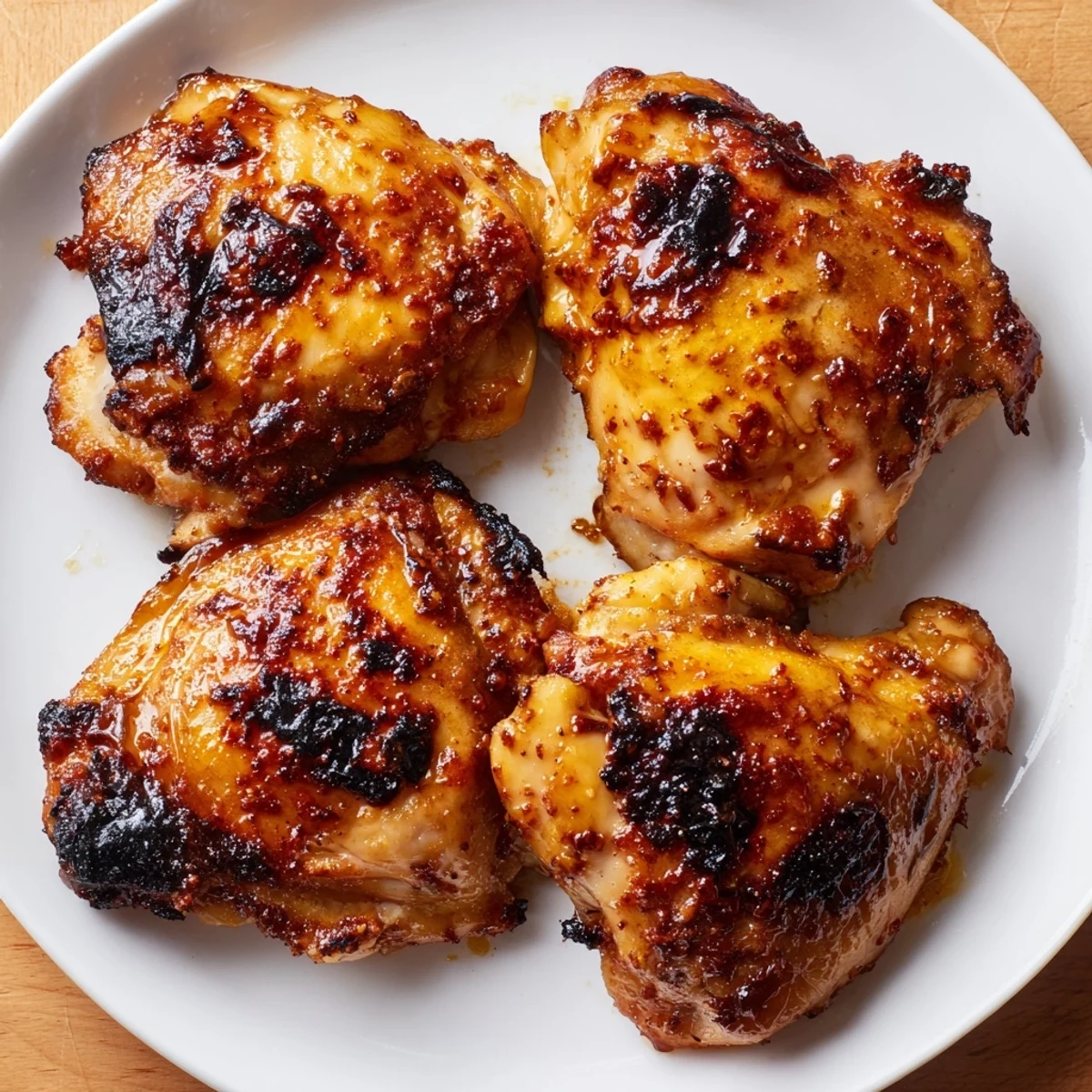 Golden crispy chicken thighs glazed with killer chicken thigh marinade fresh off the grill