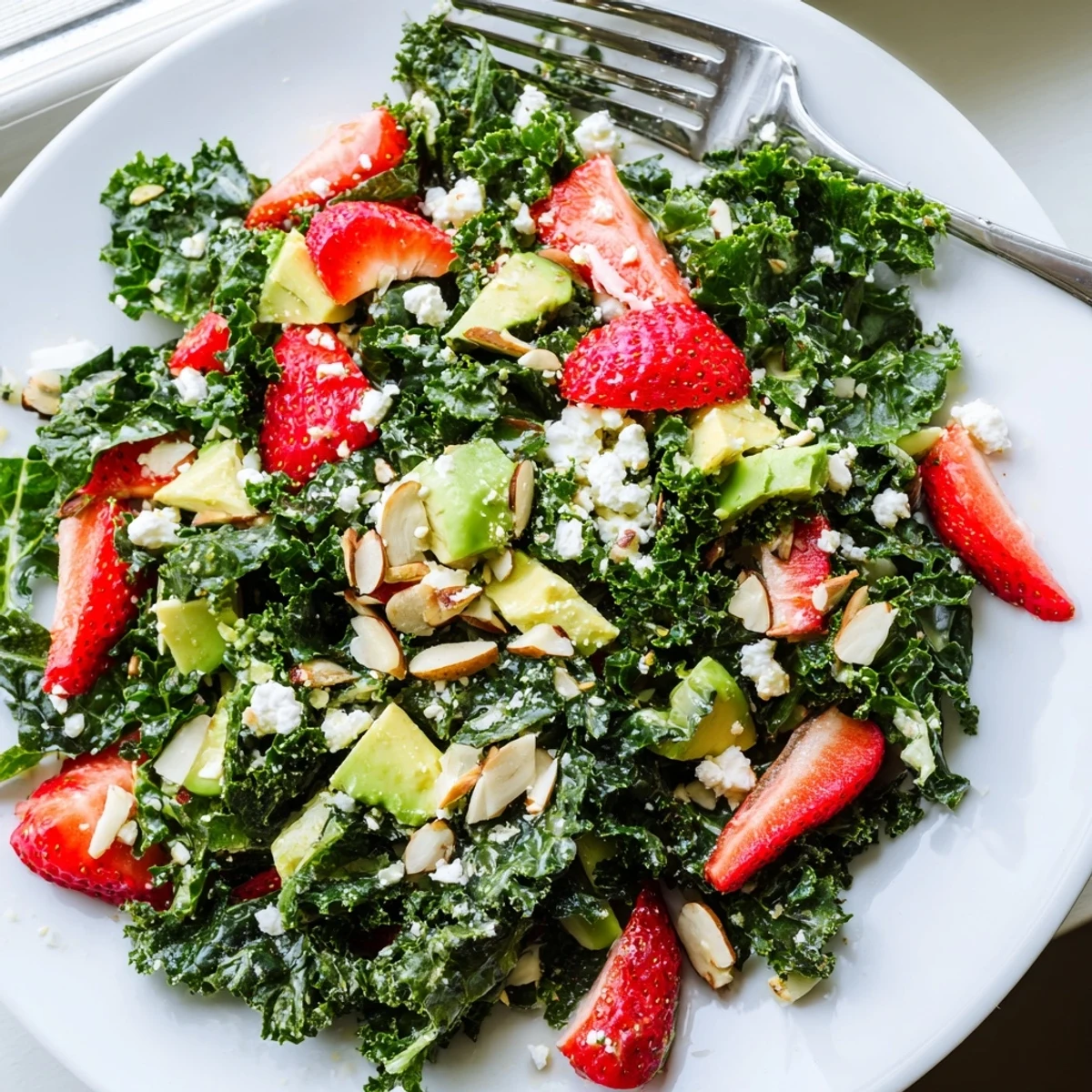Vibrant summer kale salad drizzled with lemon-honey dressing in a rustic bowl.