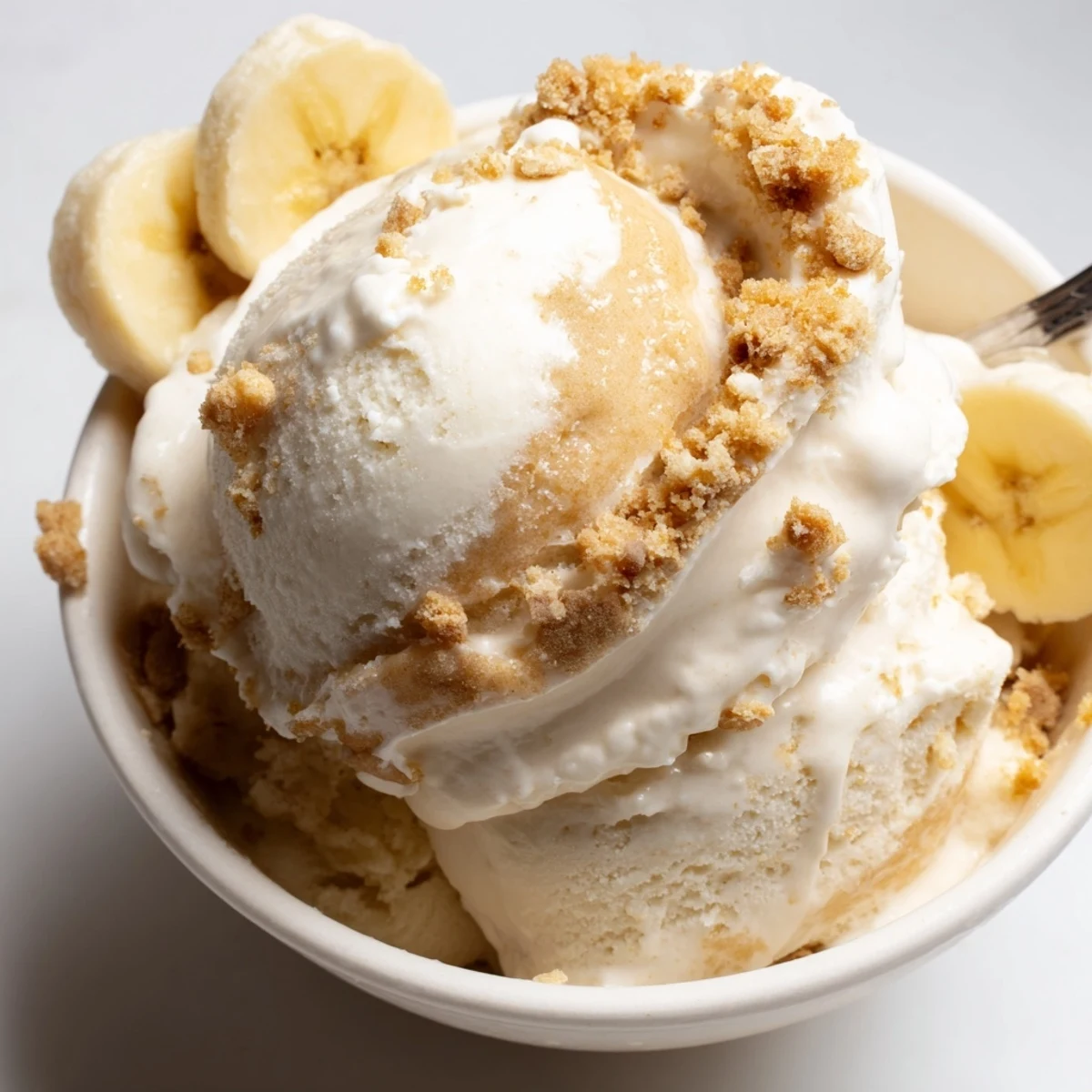 Ninja Creami Banana Cream Pie Ice Cream creamy, chilled and swirled with graham crumbs