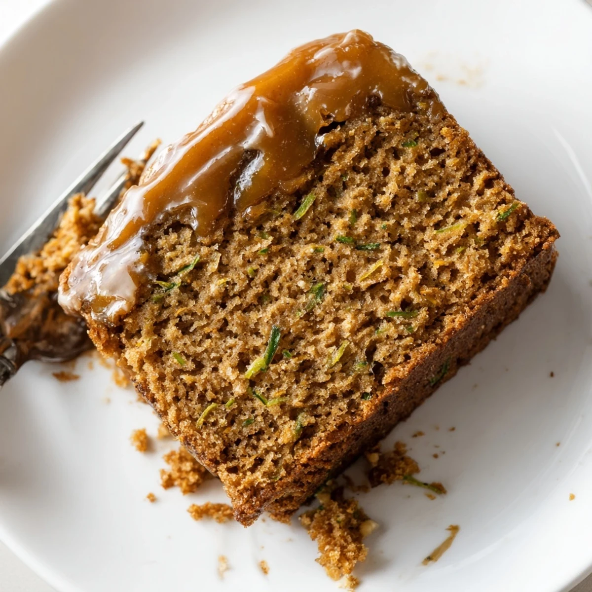 Zucchini Cake With Brown Sugar Icing, moist loaf topped with glossy brown glaze