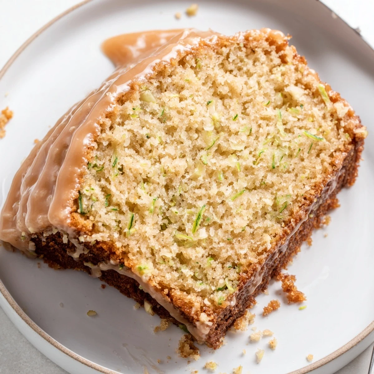 Fork ready squares of Zucchini Cake With Brown Sugar Icing, cinnamon aroma drifting