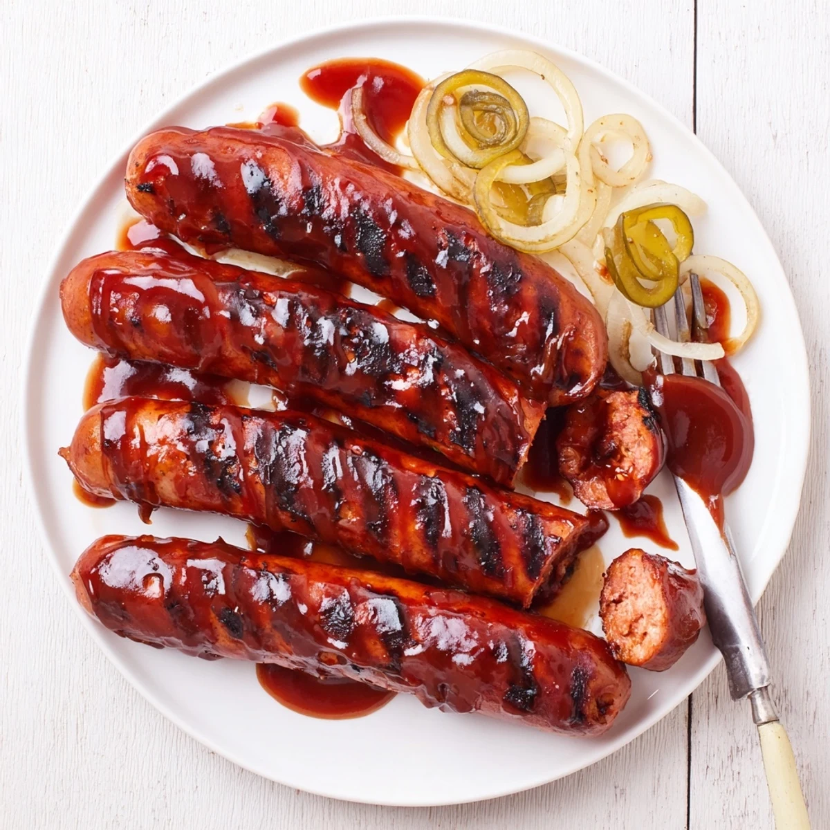 Sizzling charcoal aroma, juicy seared sausages plated for sharing in this BBQ Sausage Recipe