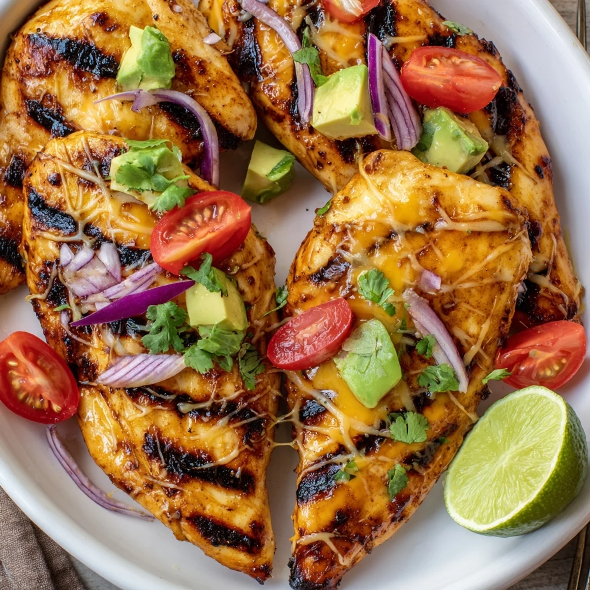Zesty Fiesta Lime Chicken With Avocado resting on warm tortillas, lime wedge  