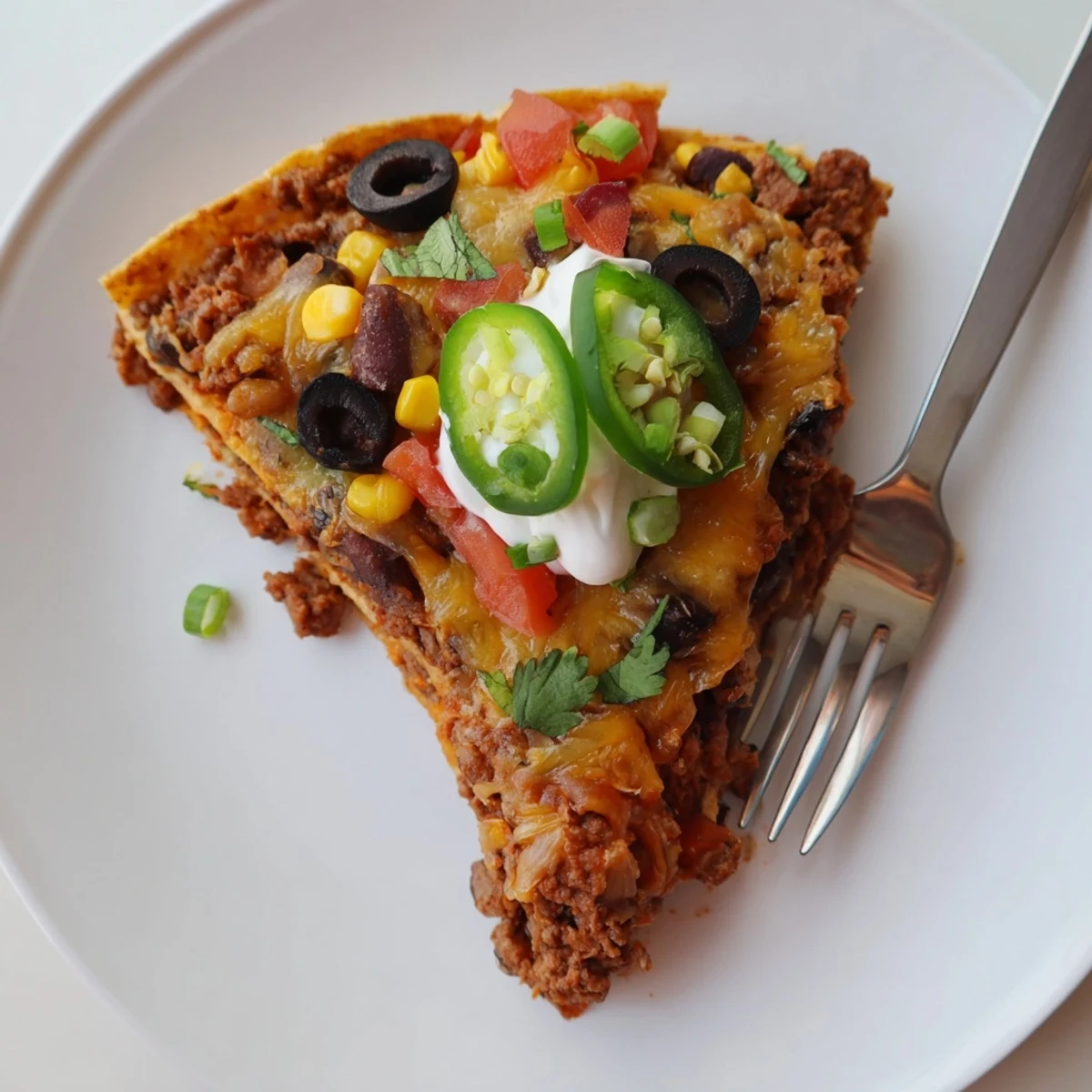 Family-style Cheesy Nacho Casserole served steaming on the table with sour cream.