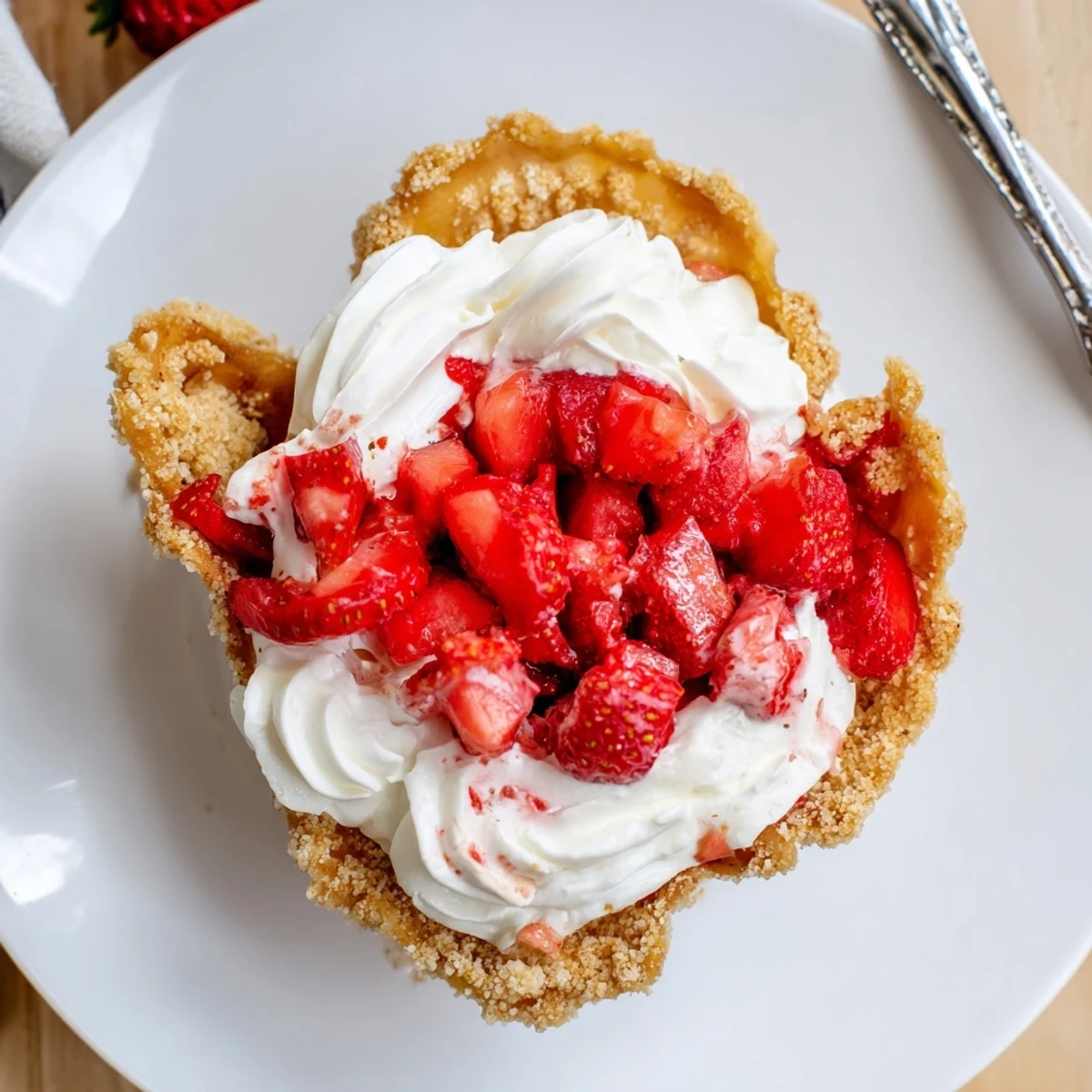 Strawberry Crunch Cheesecake Tacos with golden crisp shells and fresh strawberries