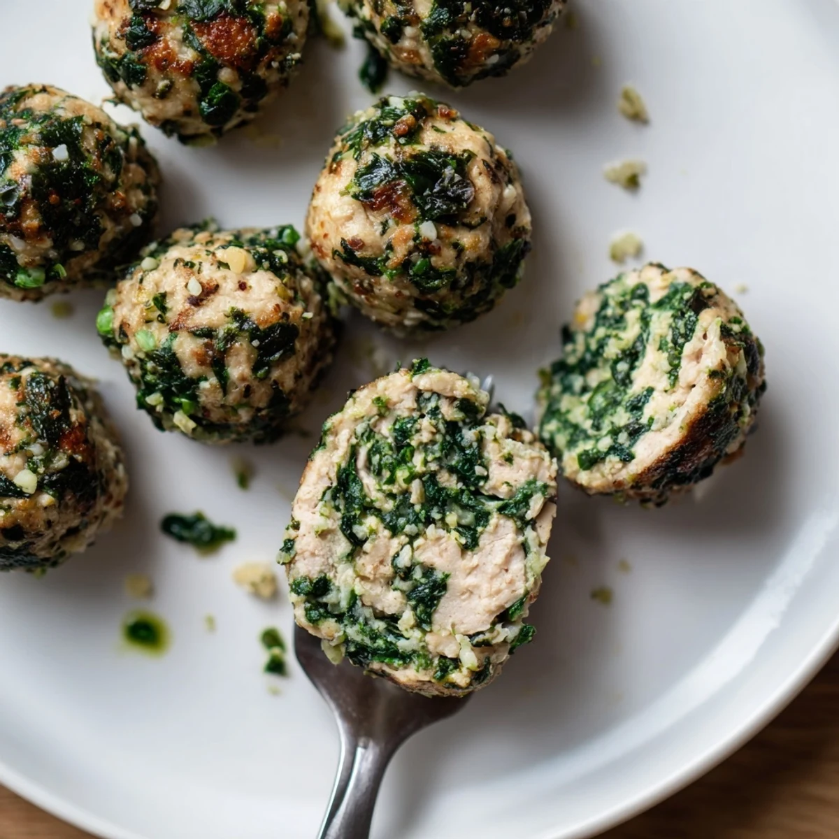 Oven-baked Low Carb Spinach Chicken Meatballs with Parmesan aroma, resting on parchment.