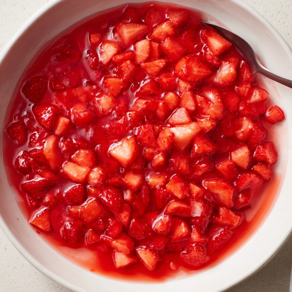 Homemade Strawberry Cake Filling Recipe thickened, bright red chunks, perfect for layering