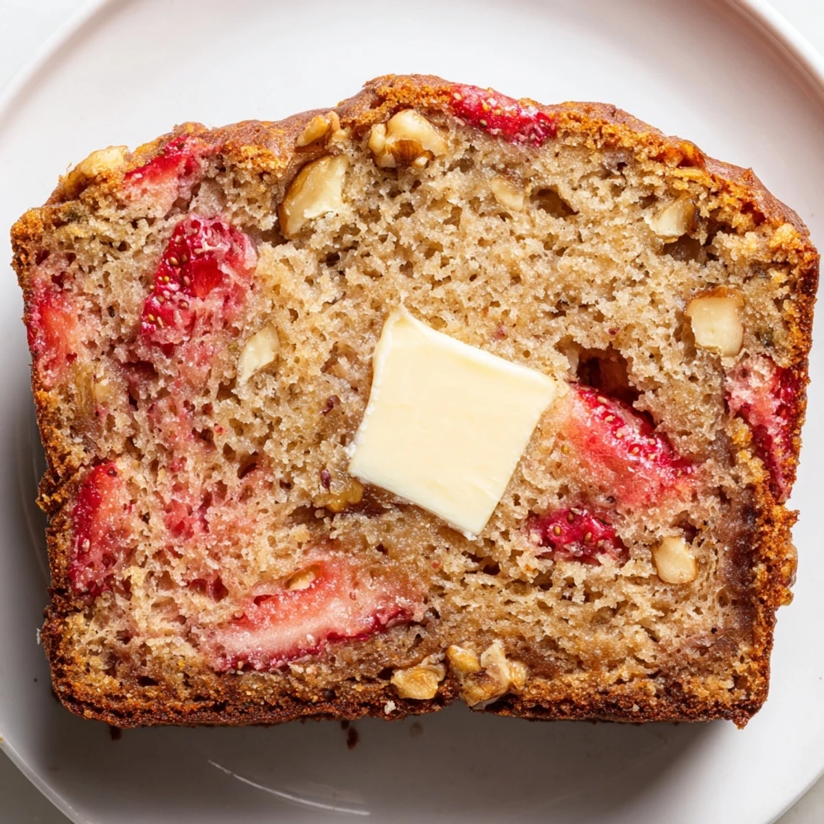 Freshly baked Strawberry Banana Bread Recipe cooling on rack, buttery crust