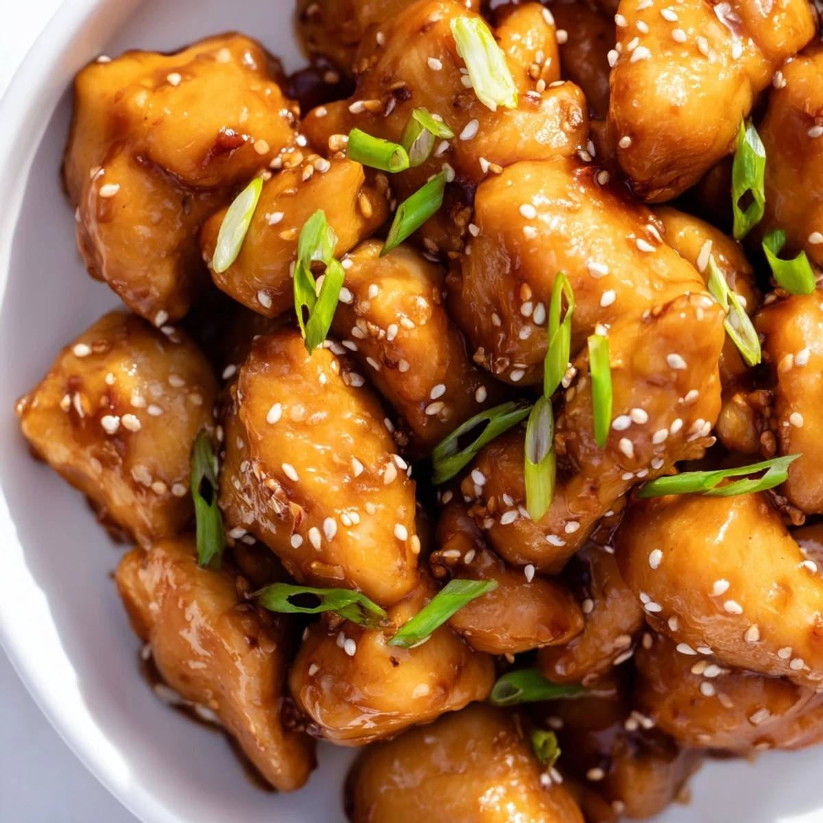 Juicy honey sriracha chicken drizzled with sticky red sauce and sesame seeds