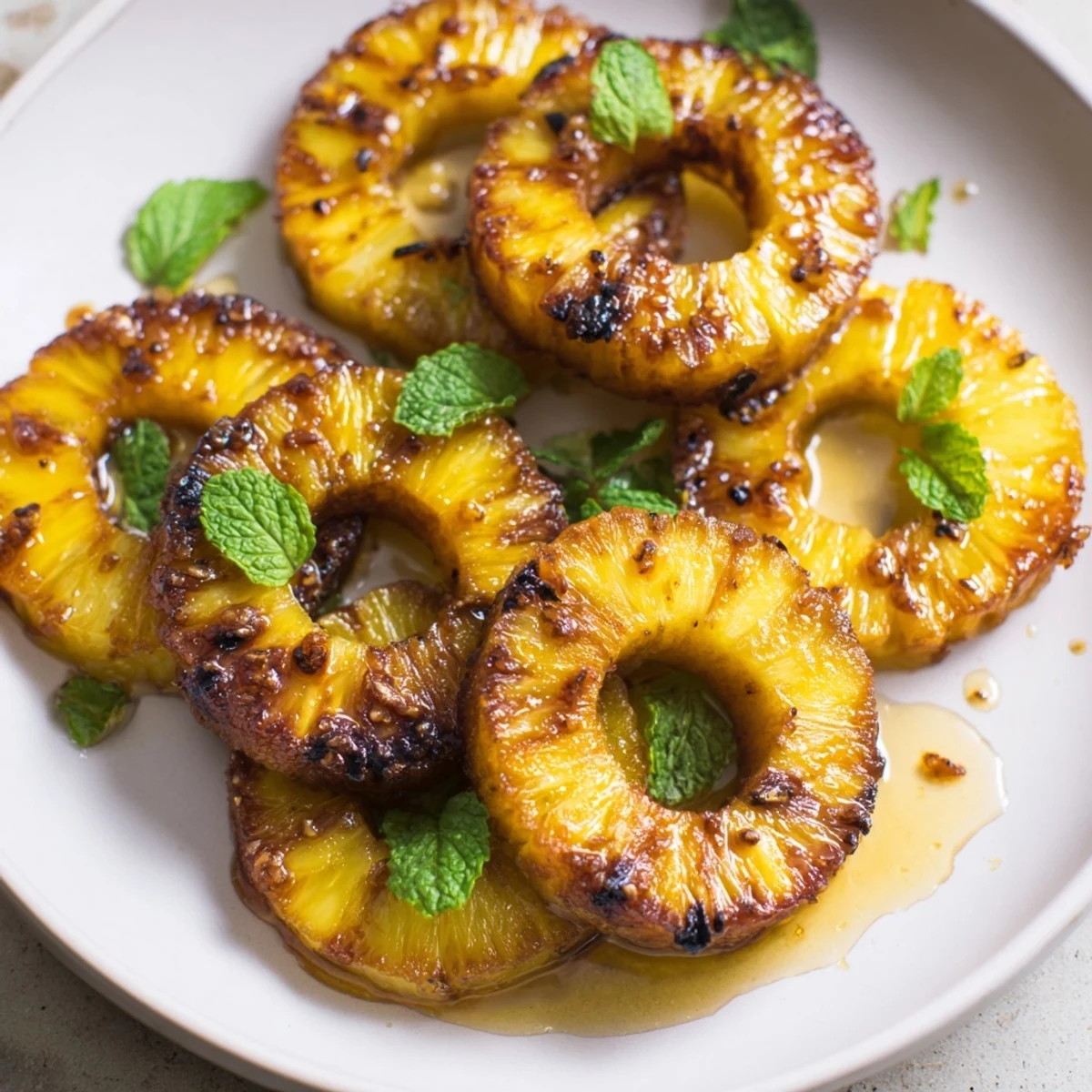 Sweet and spicy air fryer pineapple rings perfectly grilled with brown sugar coating