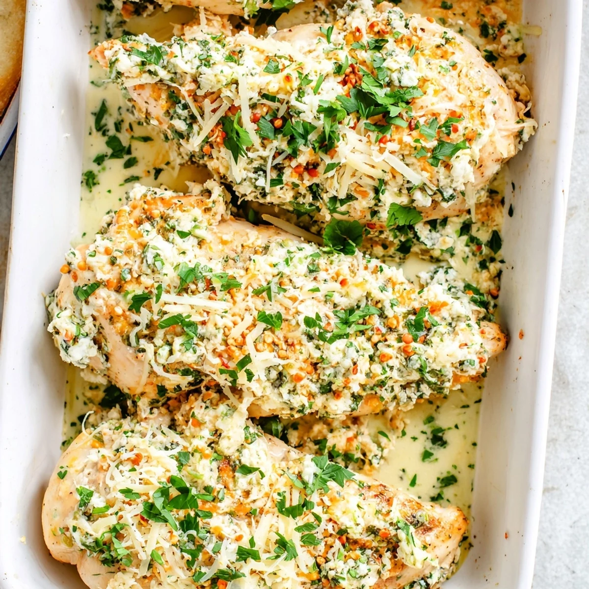 Juicy oven roasted chicken smothered in rich ricotta and parmesan cheese topping