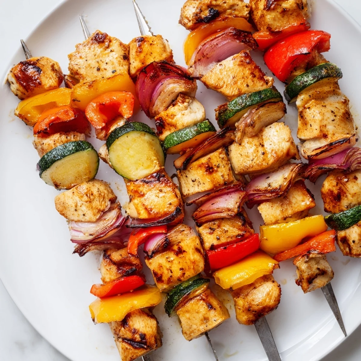 Family style Chicken Kabobs On The Grill resting, served with pita and greens