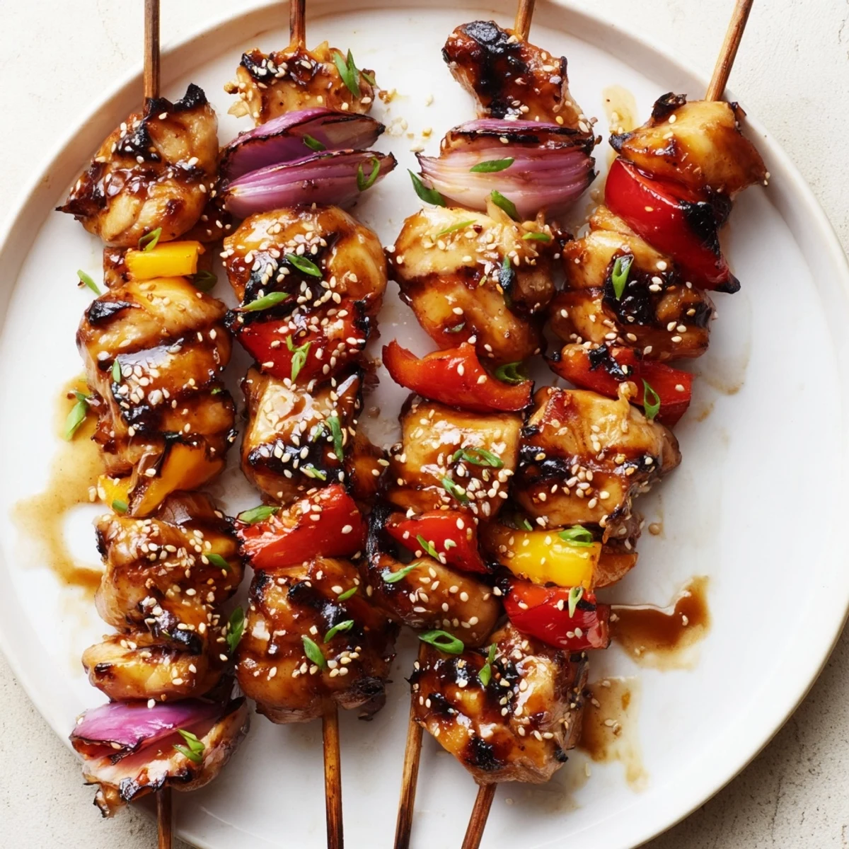 Grilled Chicken Skewers With Korean BBQ Sauce, juicy charred edges and sesame