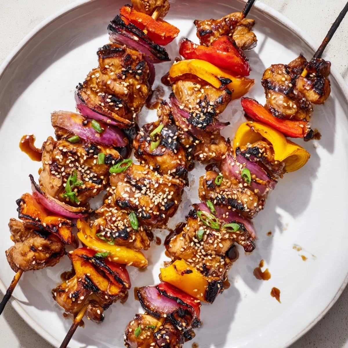 Glazed and savory, Chicken Skewers With Korean BBQ Sauce served over rice