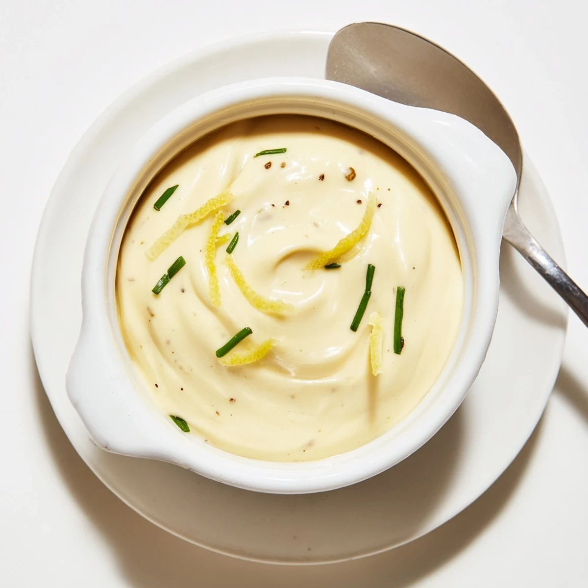 Jar of Creamy Tangy Sauce beside grilled salmon, herb flecks visible
