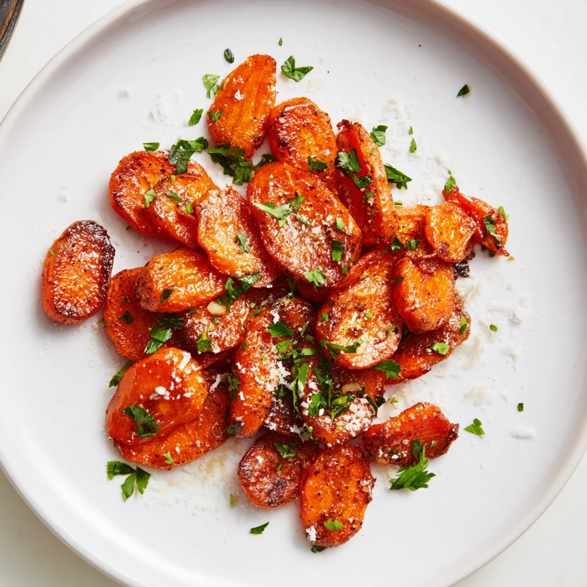 Crispy Smashed Carrots with golden edges, caramelized sweetness and parsley garnish