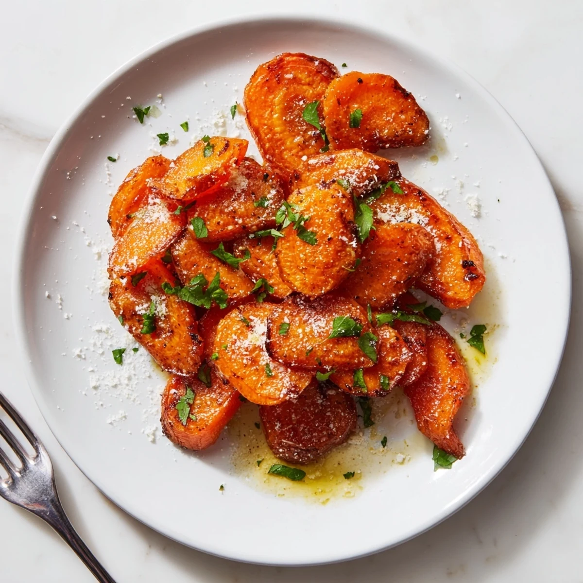 Warm Crispy Smashed Carrots drizzled with olive oil and smoky paprika