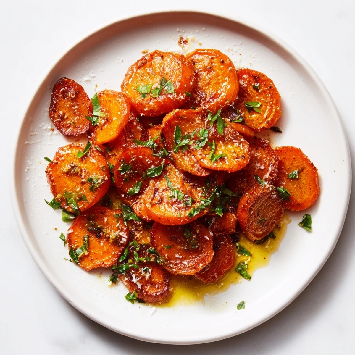 Oven-roasted Crispy Smashed Carrots, tender inside, crisped edges, served with lemon