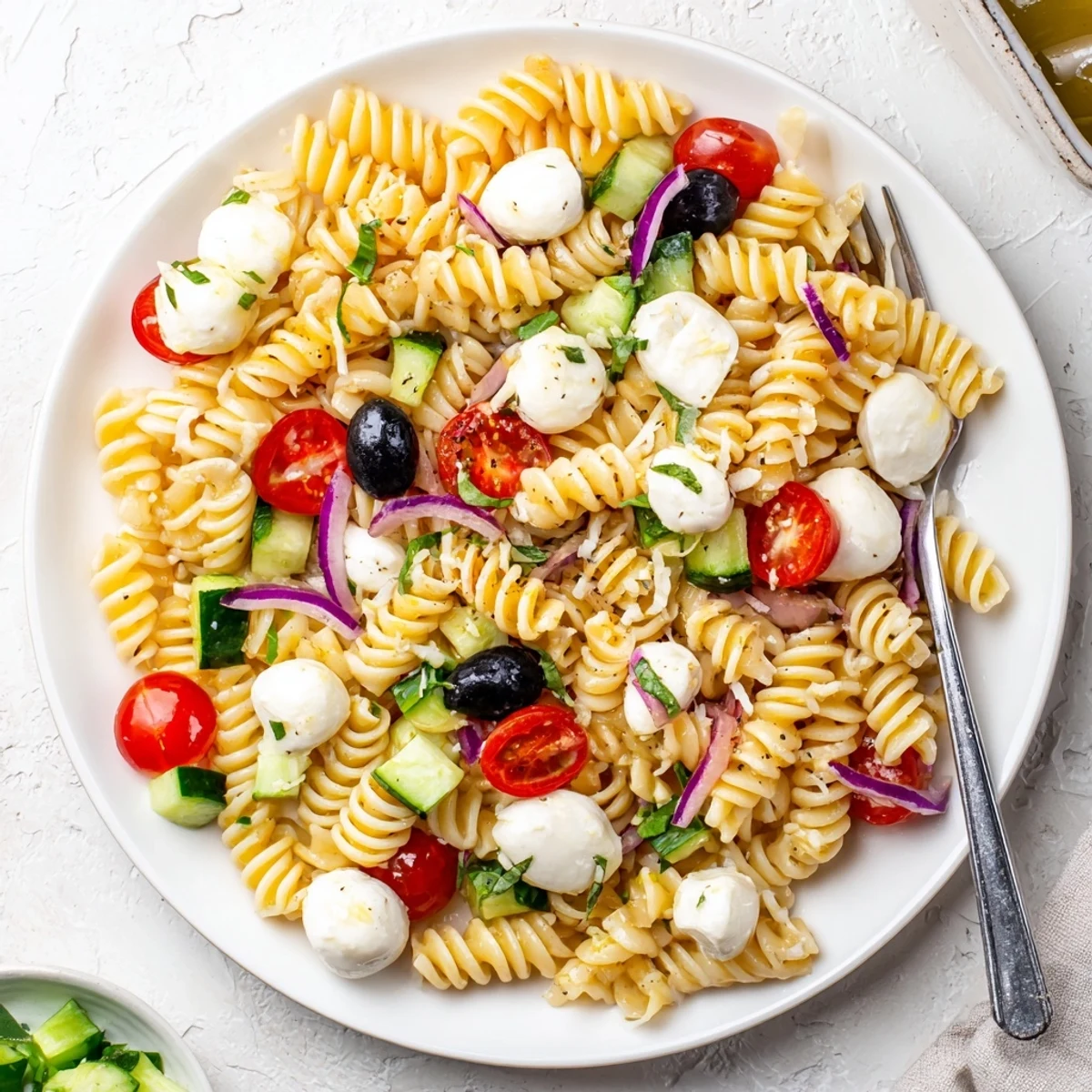 Chilled Gluten Free Italian Pasta Salad tossed in tangy red wine vinaigrette