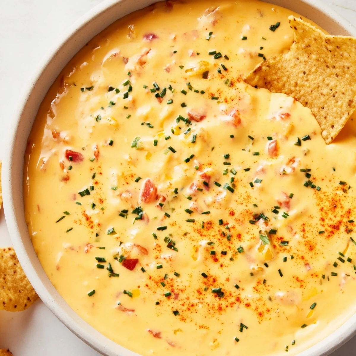 Creamy cheese dip topped with diced tomatoes and fresh green onions