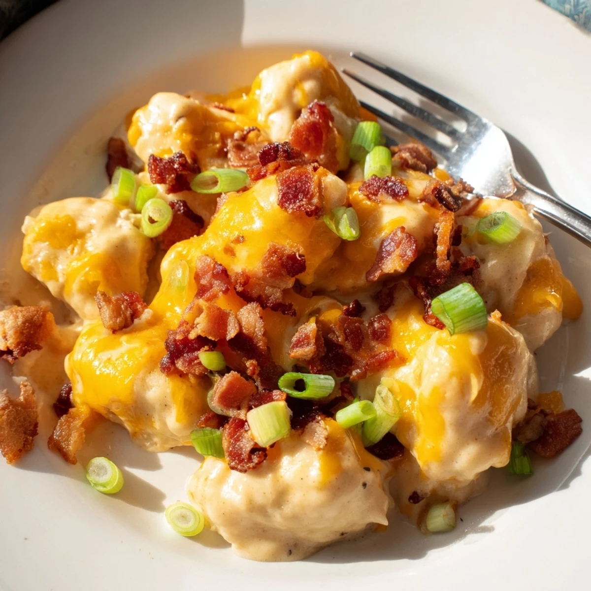 Creamy baked crack chicken smothered in ranch cheese sauce fresh from the oven