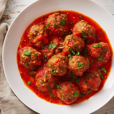 Tender turkey meatballs simmering in a rich marinara sauce, ready to be served with crusty bread.