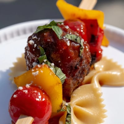 Bowtie Pasta Meatball Skewers