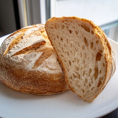 Sliced sourdough bread revealing a chewy airy crumb served with cultured butter